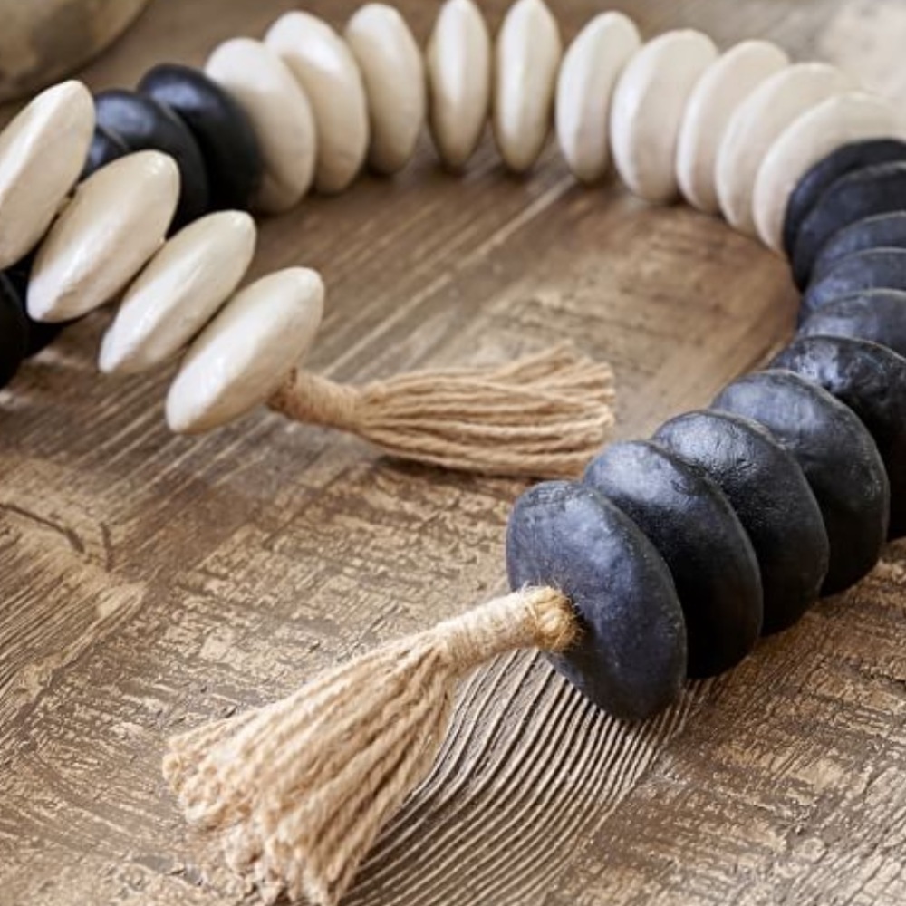 Pottery Barn Black & White Terracotta Beaded Garland Sold Out New - Picture 3 of 5